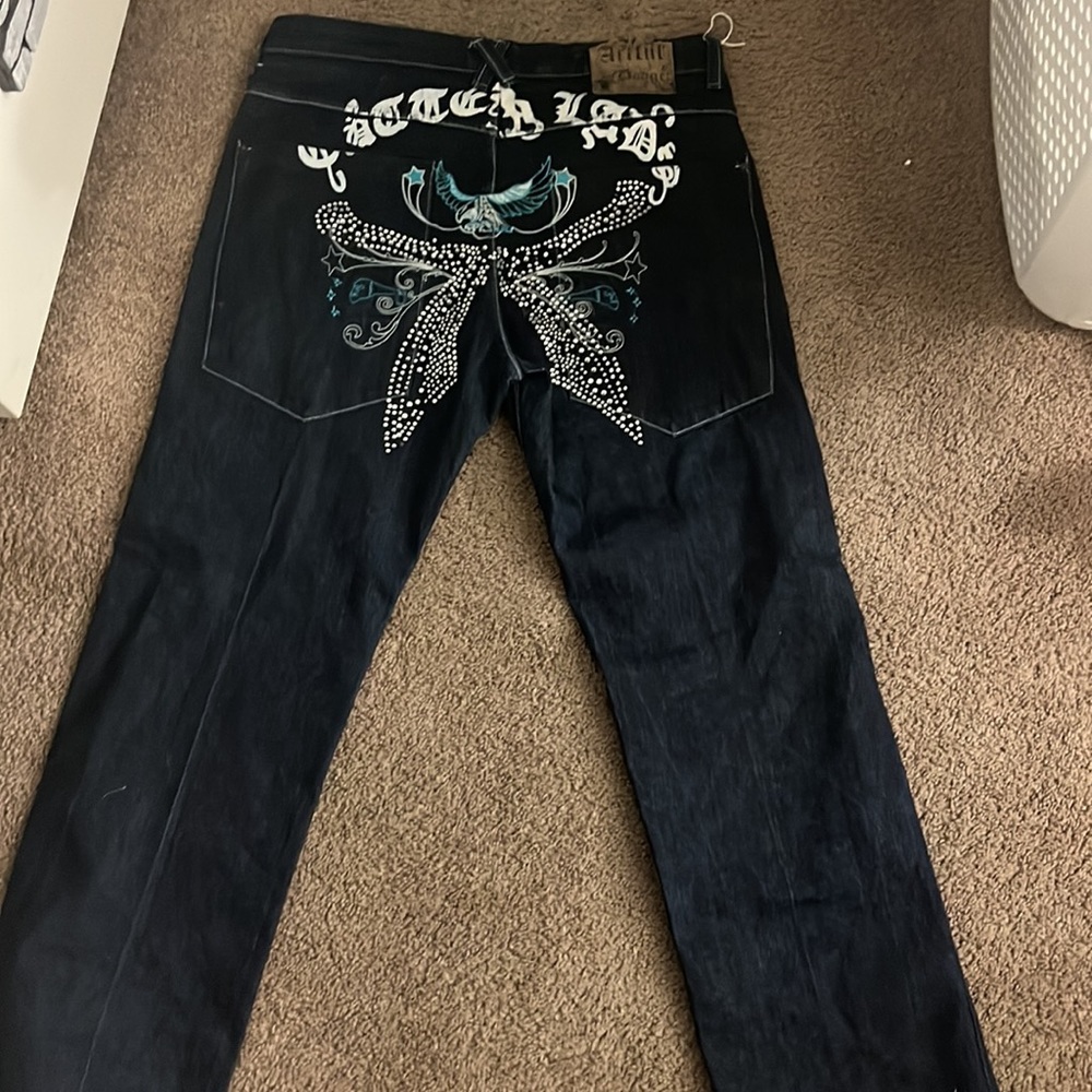 Artful dodger Swarovski embroidered jeans y2k